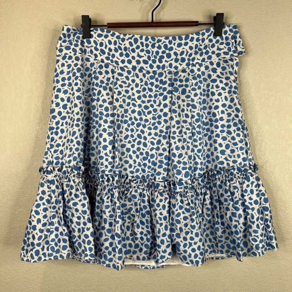 Marc Jacobs Mini Skirt Size 8 Blue White Floral Print Pleated Ruffle Hem‎ Cotton - Picture 1 of 14